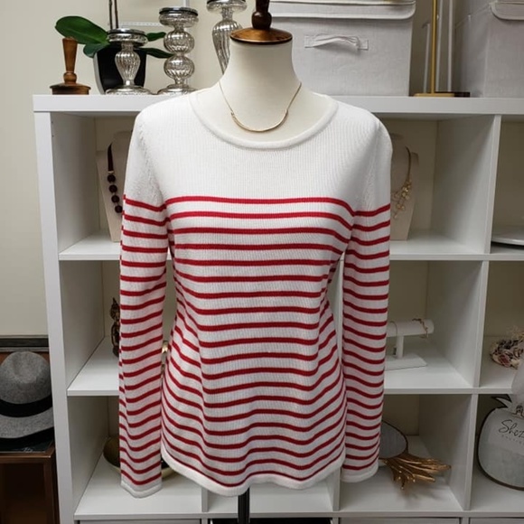 Red Strip Knit Sweater with Back Tie - Picture 1 of 2